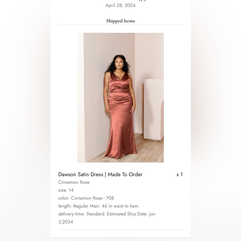 Brand new Revelry Satin Dawson Cinnamon Rose bridesmaid dress